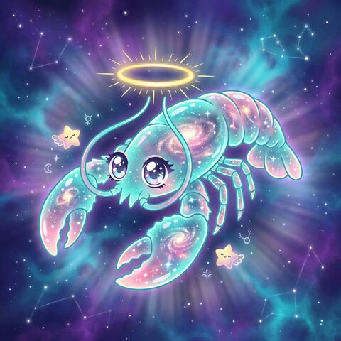 Illustration of a glowing lobster with a halo